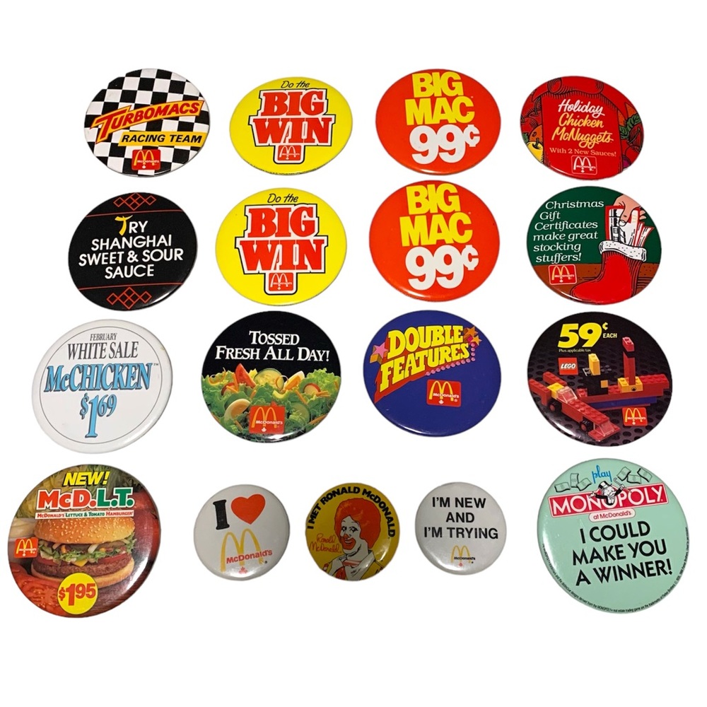Vintage McDonalds button pins employee hamburger Ronald McDonald pin collectible - Picture 1 of 6